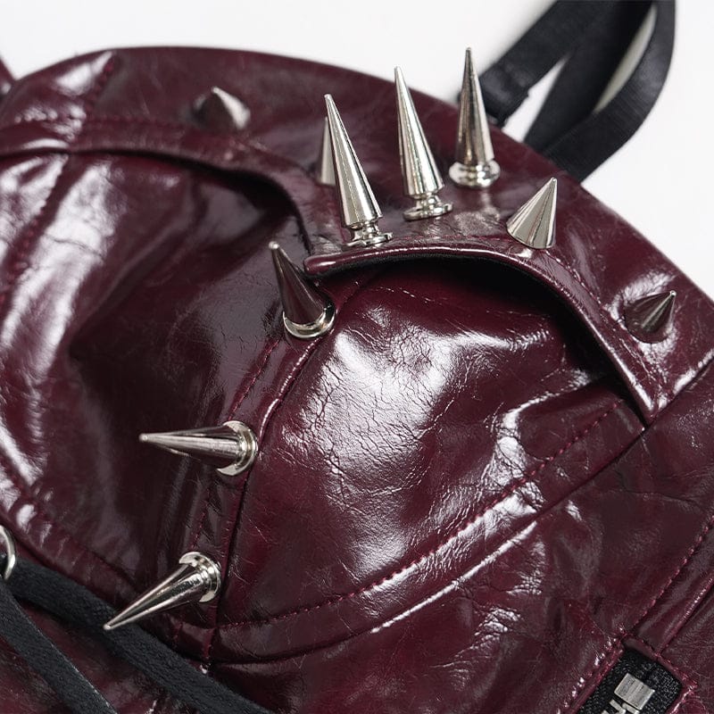 DEVILFASHION Women's Punk Studded Zip Lace-up Overbust Corset Red