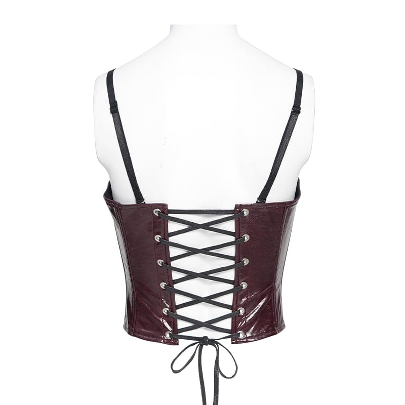 DEVILFASHION Women's Punk Studded Zip Lace-up Overbust Corset Red