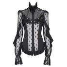 EVA LADY Women's Goth Floral Lace Sheer Shirt