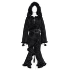 EVA LADY Women's Gothic Asymmetric Buckle Strap Hooded Jacquard Coat