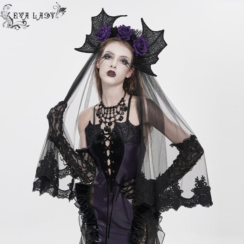EVA LADY Women's Gothic Bat Wing Rose Mesh Headwear
