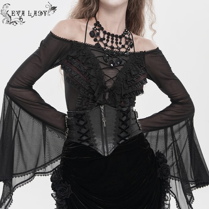 EVA LADY Women's Gothic Crochet Lace-up Zip Girdle
