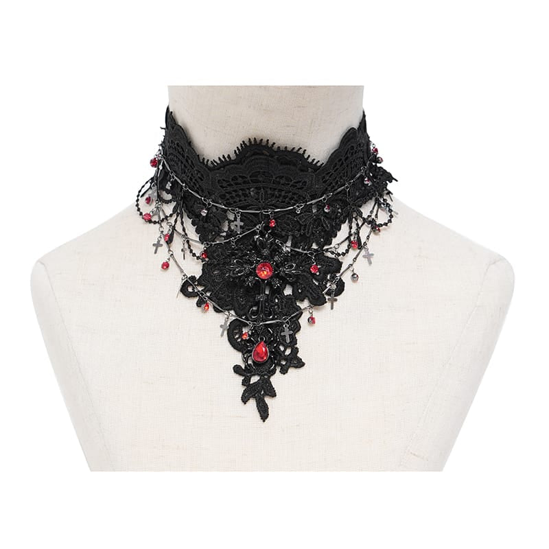 EVA LADY Women's Gothic Cross Chain Beaded Lace Choker