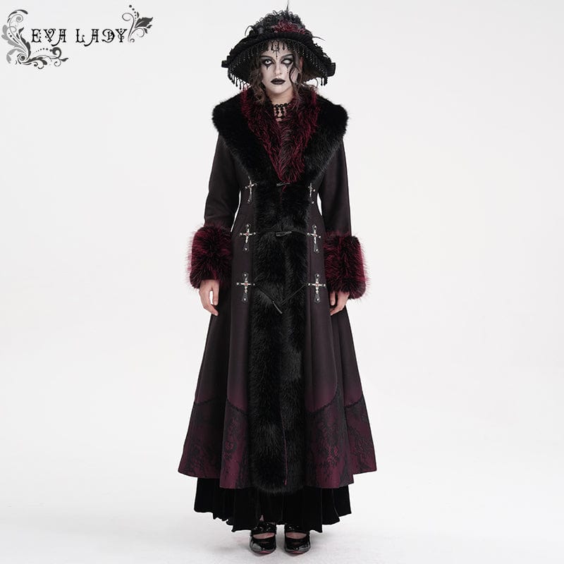 EVA LADY Women's Gothic Cross Lace Coat Black Red