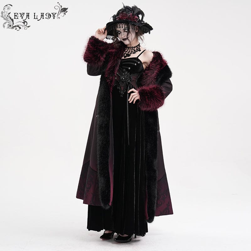 EVA LADY Women's Gothic Cross Lace Coat Black Red