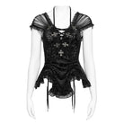 EVA LADY Women's Gothic Cross Plunging Short Sleeve Top