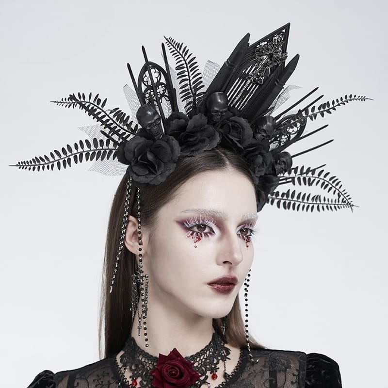 EVA LADY Women's Gothic Cross Rose Beaded Fringe Headpiece