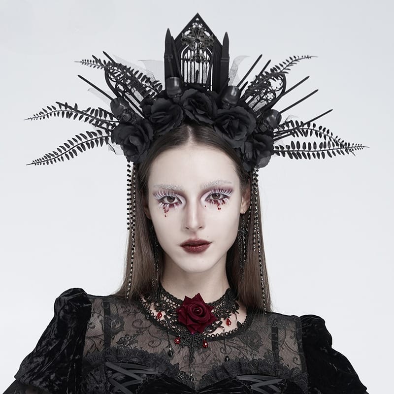 EVA LADY Women's Gothic Cross Rose Beaded Fringe Headpiece