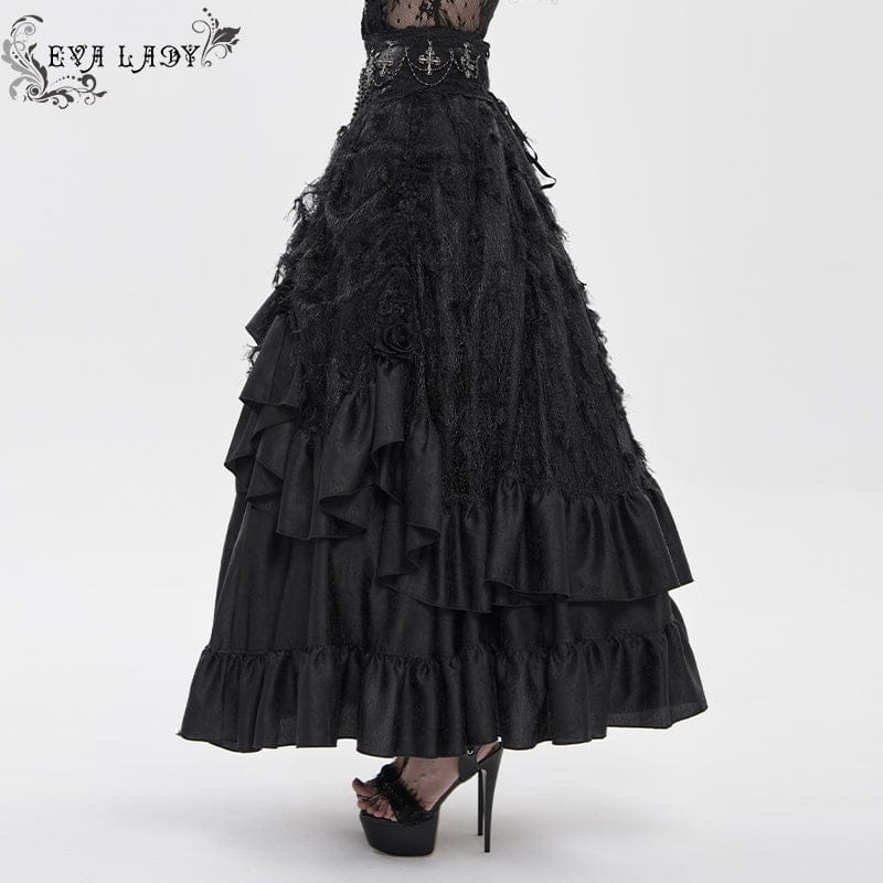 EVA LADY Women's Gothic Cross Rose Beaded Long Skirt