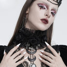 EVA LADY Women's Gothic Cross Rose Ruffled Lace Mesh Neck Collar Black
