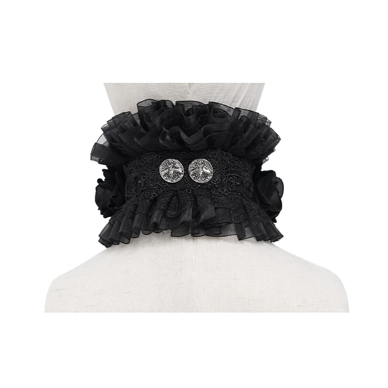 EVA LADY Women's Gothic Cross Rose Ruffled Lace Mesh Neck Collar Black