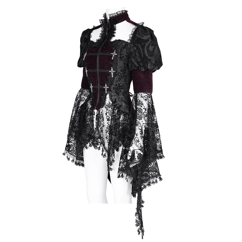 EVA LADY Women's Gothic Cut-out Tassels Jacket Wine Red