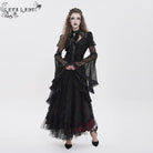 EVA LADY Women's Gothic Cutout Beaded Flared Sleeved Shirt Black