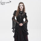 EVA LADY Women's Gothic Cutout Beaded Flared Sleeved Shirt Black