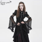 EVA LADY Women's Gothic Cutout Beaded Flared Sleeved Shirt Black