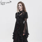 EVA LADY Women's Gothic Cutout Beaded Flared Sleeved Shirt Black