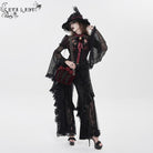 EVA LADY Women's Gothic Cutout Beaded Flared Sleeved Shirt Black-Red