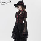 EVA LADY Women's Gothic Cutout Beaded Flared Sleeved Shirt Black-Red