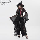 EVA LADY Women's Gothic Cutout Beaded Flared Sleeved Shirt Black-Red