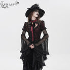 EVA LADY Women's Gothic Cutout Beaded Flared Sleeved Shirt Black-Red