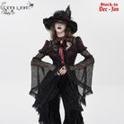 EVA LADY Women's Gothic Cutout Beaded Flared Sleeved Shirt Black-Red