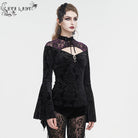 EVA LADY Women's Gothic Cutout Flared Sleeved Floral Embossed Shirt