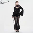 EVA LADY Women's Gothic Cutout Flared Sleeved Floral Embossed Shirt