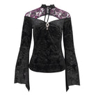 EVA LADY Women's Gothic Cutout Flared Sleeved Floral Embossed Shirt