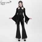 EVA LADY Women's Gothic Cutout Flared Sleeved Velvet Shirt Black