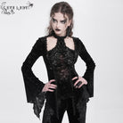 EVA LADY Women's Gothic Cutout Flared Sleeved Velvet Shirt Black