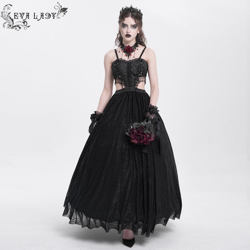 EVA LADY Women's Gothic Cutout Floral Embroidered Party Slip Dress Black