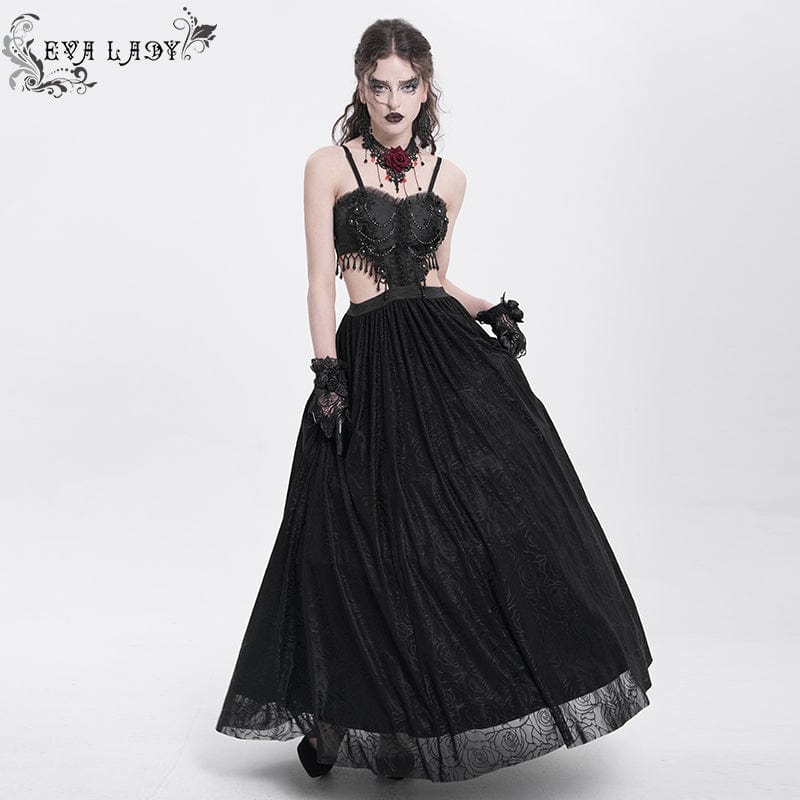 EVA LADY Women's Gothic Cutout Floral Embroidered Party Slip Dress Black