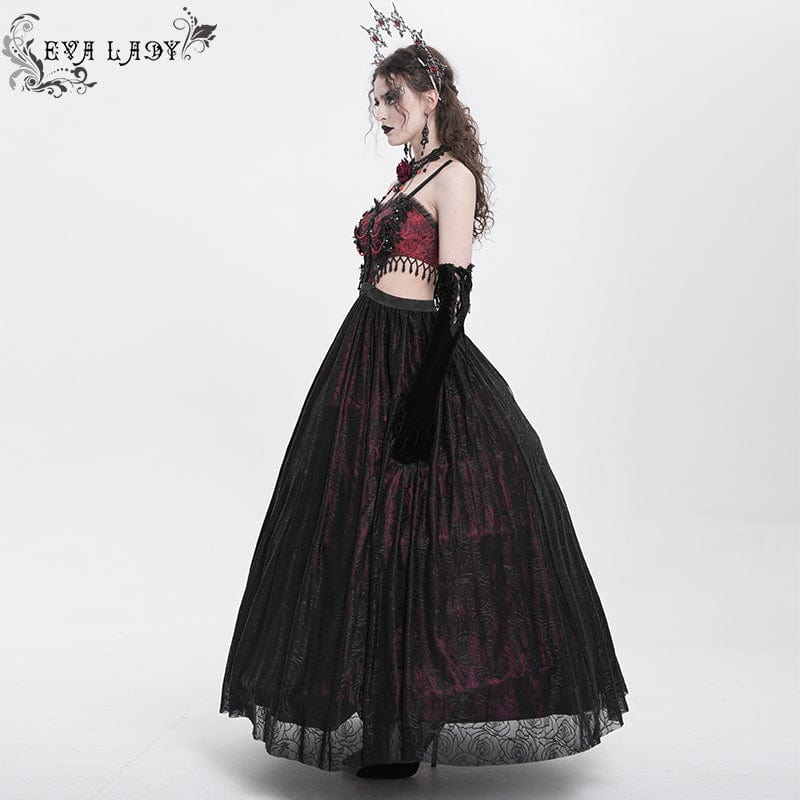 EVA LADY Women's Gothic Cutout Floral Embroidered Party Slip Dress Red