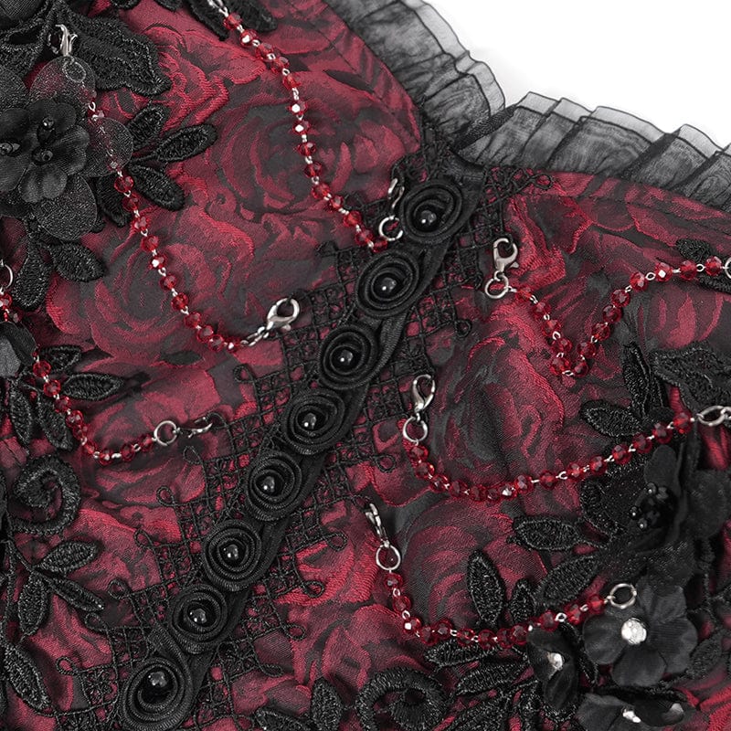 EVA LADY Women's Gothic Cutout Floral Embroidered Party Slip Dress Red