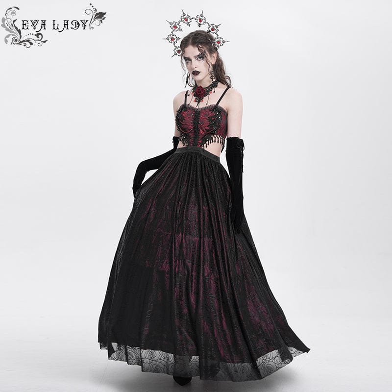 EVA LADY Women's Gothic Cutout Floral Embroidered Party Slip Dress Red