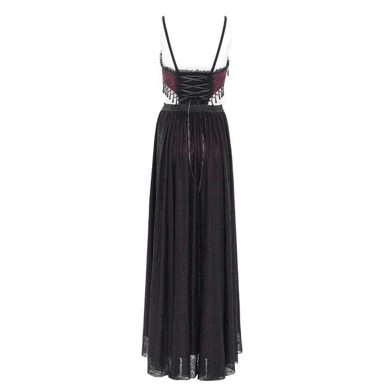 EVA LADY Women's Gothic Cutout Floral Embroidered Party Slip Dress Red
