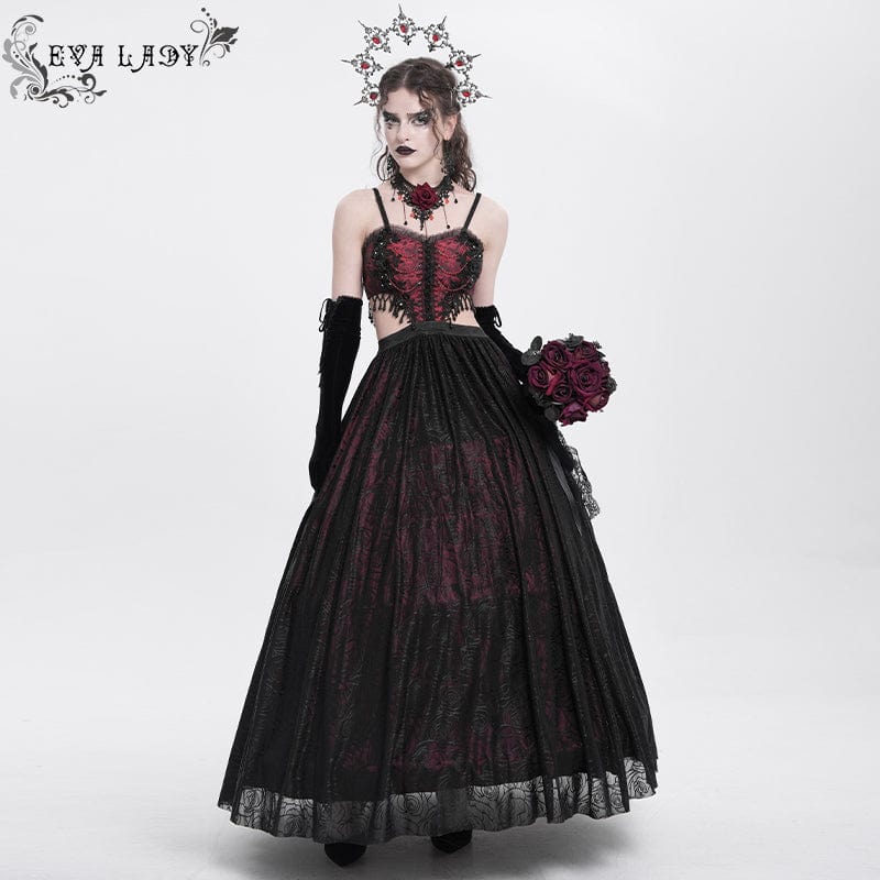 EVA LADY Women's Gothic Cutout Floral Embroidered Party Slip Dress Red