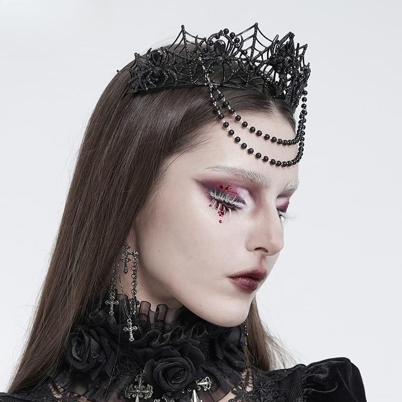 EVA LADY Women's Gothic Cutout Spider Cobweb Beaded Chain Crown