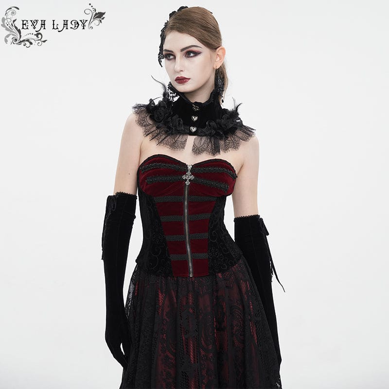 EVA LADY Women's Gothic Double Color Lace-up Overbust Corset