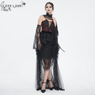 EVA LADY Women's Gothic Drawstring Rose Mesh Splice Skirt
