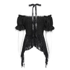 EVA LADY Women's Gothic Embroidered Chained Off Shoulder Shirt Black