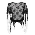 EVA LADY Women's Gothic Embroidered Cross Chained Lace Top Black