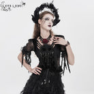 EVA LADY Women's Gothic Embroidered Cross Chained Lace Top Black