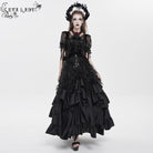 EVA LADY Women's Gothic Embroidered Cross Chained Lace Top Black