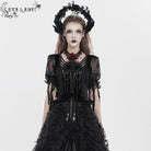 EVA LADY Women's Gothic Embroidered Cross Chained Lace Top Black