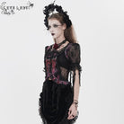 EVA LADY Women's Gothic Embroidered Cross Chained Lace Top Black-Red