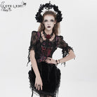 EVA LADY Women's Gothic Embroidered Cross Chained Lace Top Black-Red