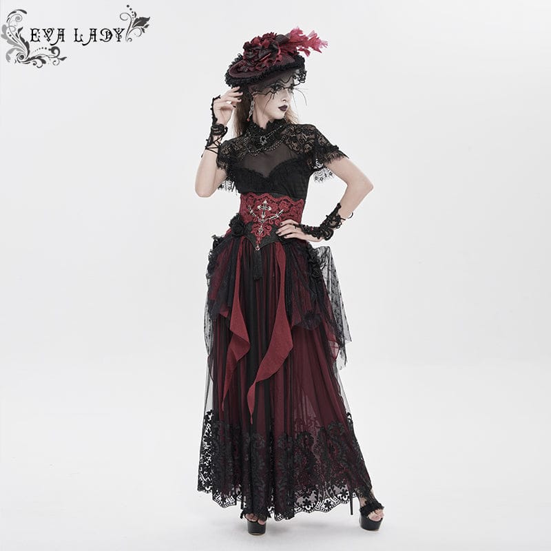 EVA LADY Women's Gothic Embroidered Rose Cross Underbust Corset