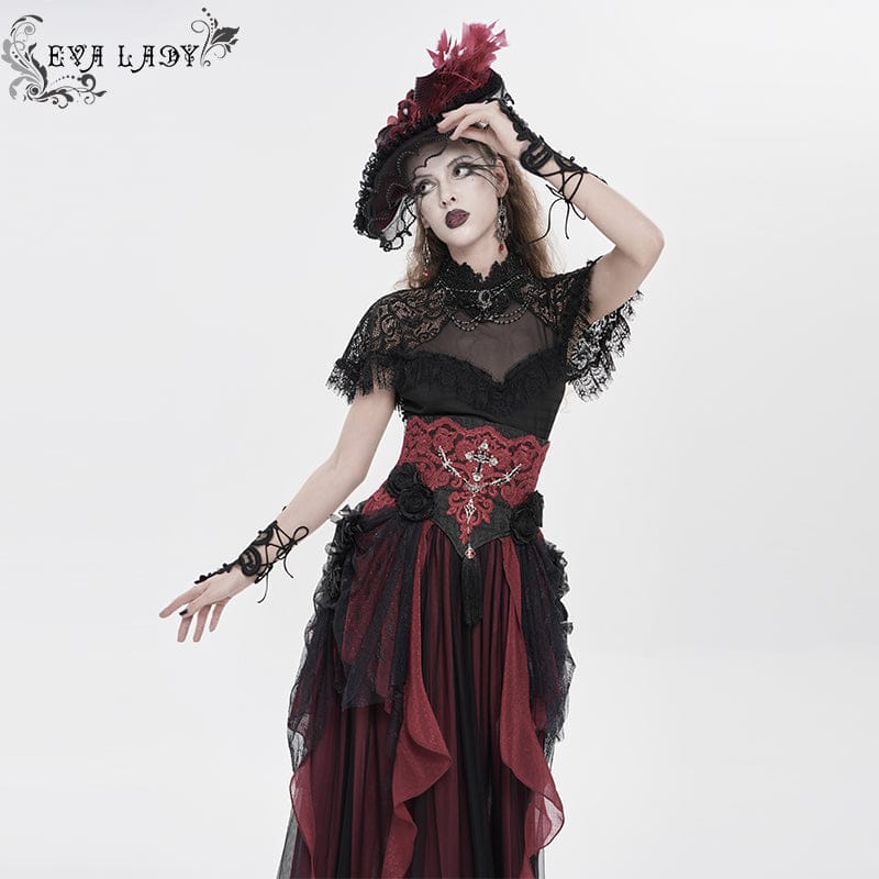 EVA LADY Women's Gothic Embroidered Rose Cross Underbust Corset