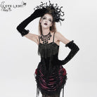 EVA LADY Women's Gothic Embroidered Tassels Lace-up Overbust Corset Black